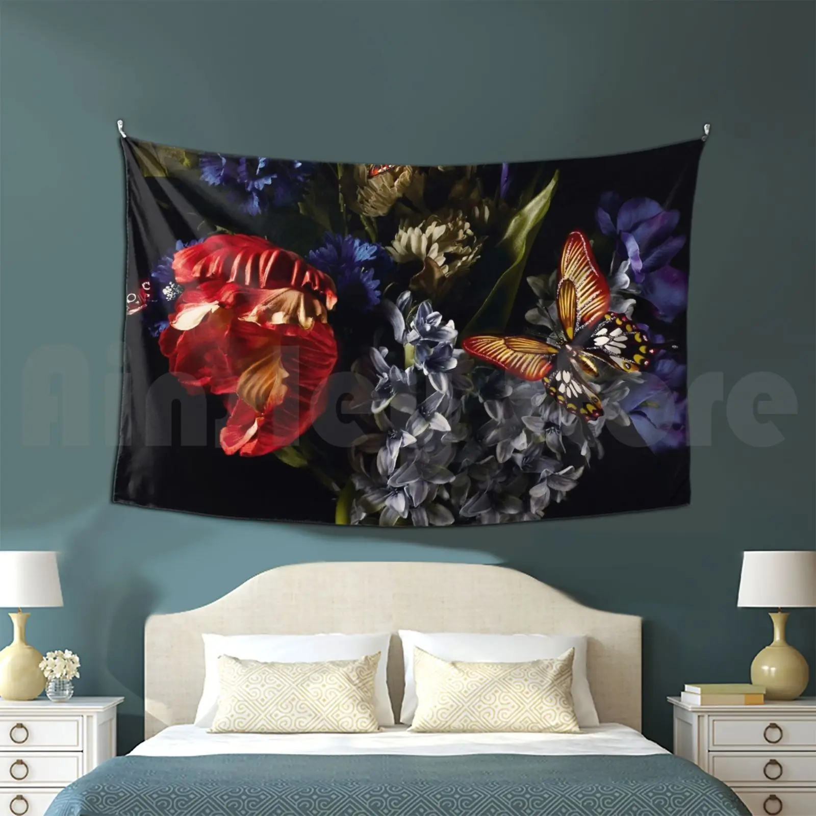 Rikard Osterlund's Flowers ( Man’s Suffering ) Tapestry Living Room Bedroom Dutch Master Flowers Memento Mori Vanitas