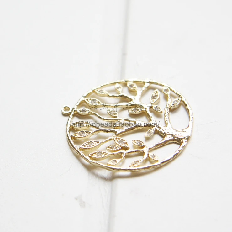 One Piece Premium Plated Brass Base Pendant - Tree with Rhinestone 34.2x31.5mm (9016Z)