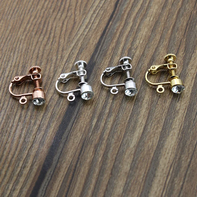 6pcs 14x17mm DIY Earring Clips Jewelry Findings Rhinestone Non Piercing Screw Earring Clips Ear Wire Hook For DIY Jewelry Making