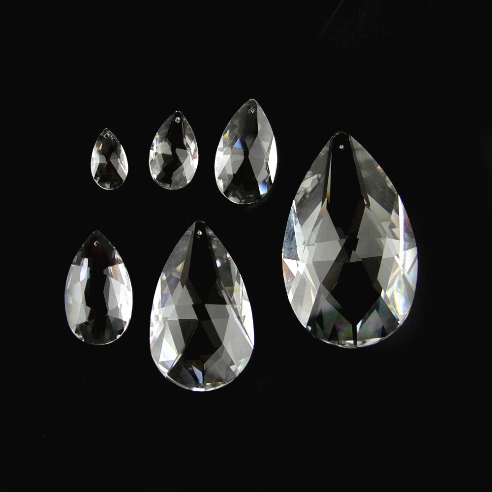 

22mm 38mm 50mm 63mm 76mm Clear Glass Tear Drop Crystal Chandelier Parts K9 Glass Suncatcher Prism Hanging Trimming Pendants