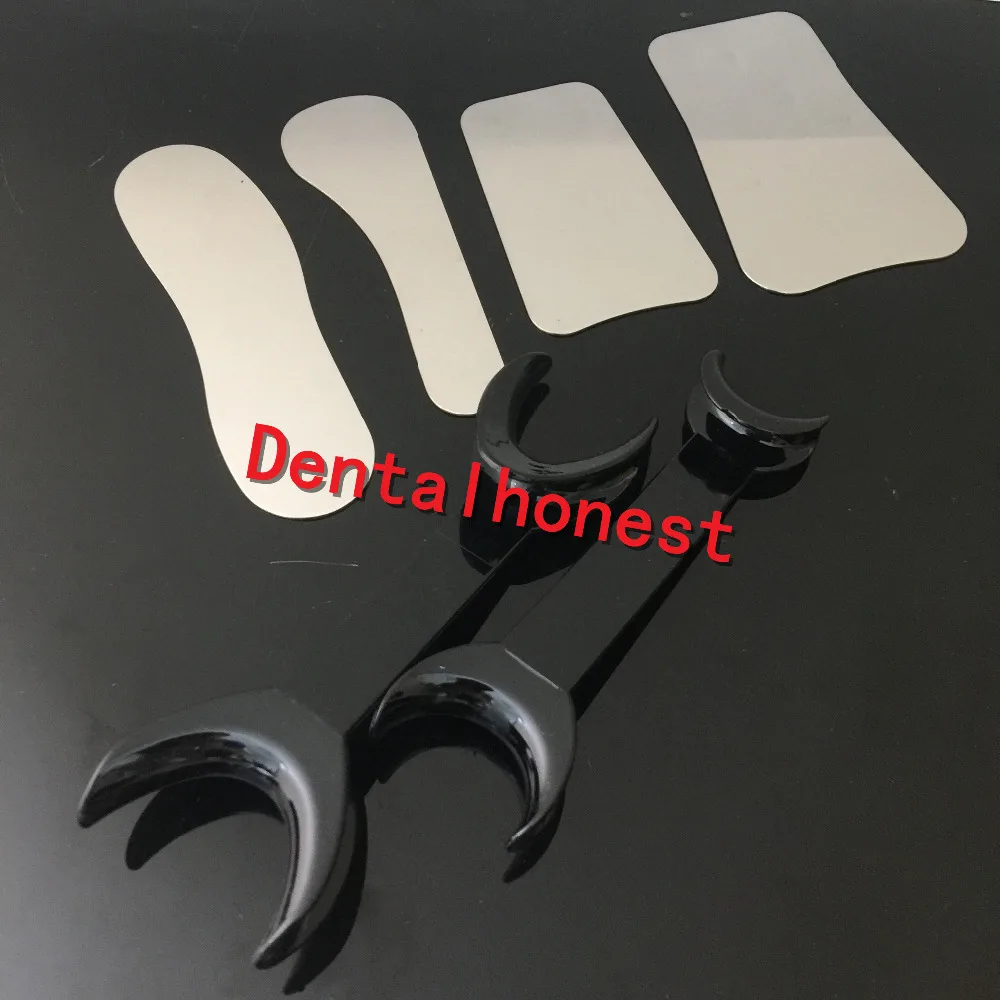 

New 4Pcs Dental Clinic Stainless Steel Photographic Mirror 4Pcs Black T-Shaped Dental Supplies