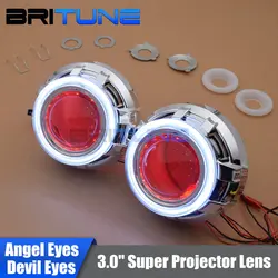 Britune Bi-xenon Projector Lens Angel Devil Eyes 3.0 inch Metal Lenses H1 LED HID Lights H4 H7 Headlight Car Accessories Tuning