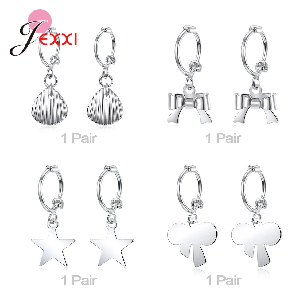 Genuine 925 Sterling Silver Needle Earrings For Women Multiple Style Hoop Earrings For Girls Fashion Jewelry Set 4 Pairs/Lot