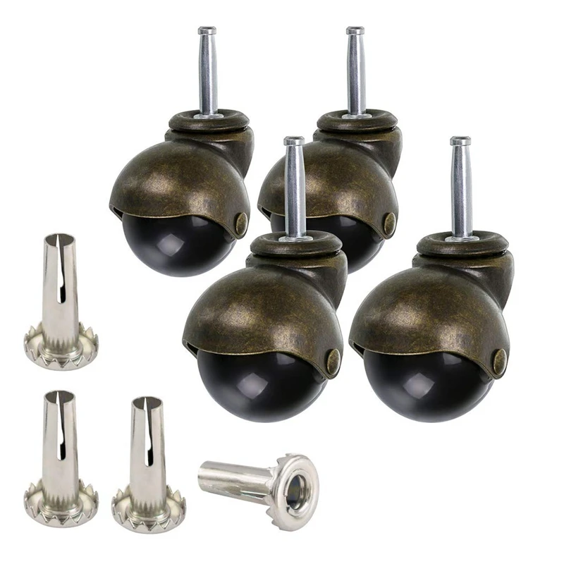 4 Pack 2 Inch Ball Caster Stem Caster Wheel with Sockets,Vintage Antique Swivel Caster for Furniture,Sofa,Chair,Cabinet