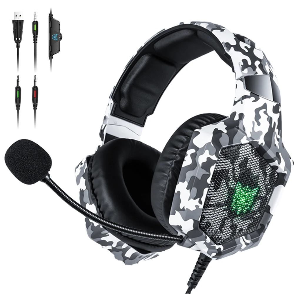 

ONIKUMA K8 PS4 Headset Camouflage casque Wired PC Gamer Stereo Gaming Headphones with Microphone LED Lights for XBox One/Laptop