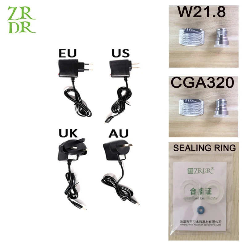 

ZRDR power plug EU US UK AU, CO2 regulator screw female prefix W21.8 G5 / 8 CGA320, bubble counter sealing prefix