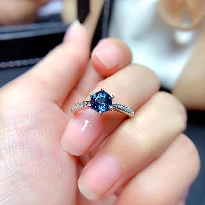 6MM Topaz Rings silver 925 Fine Jewelry for Women Engagement Anniversary Gift Natural London Blue Gemstones Classic Style