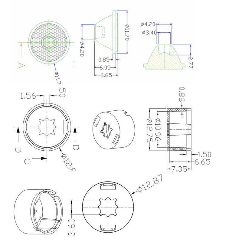 100PCS 1W 3W 5W XPE XTE  3535 LED Lens 13mm 10 30 45 60 90 Degree  3030 XPE2 XPG2 XTE Plano Reflector Collimator With Holder