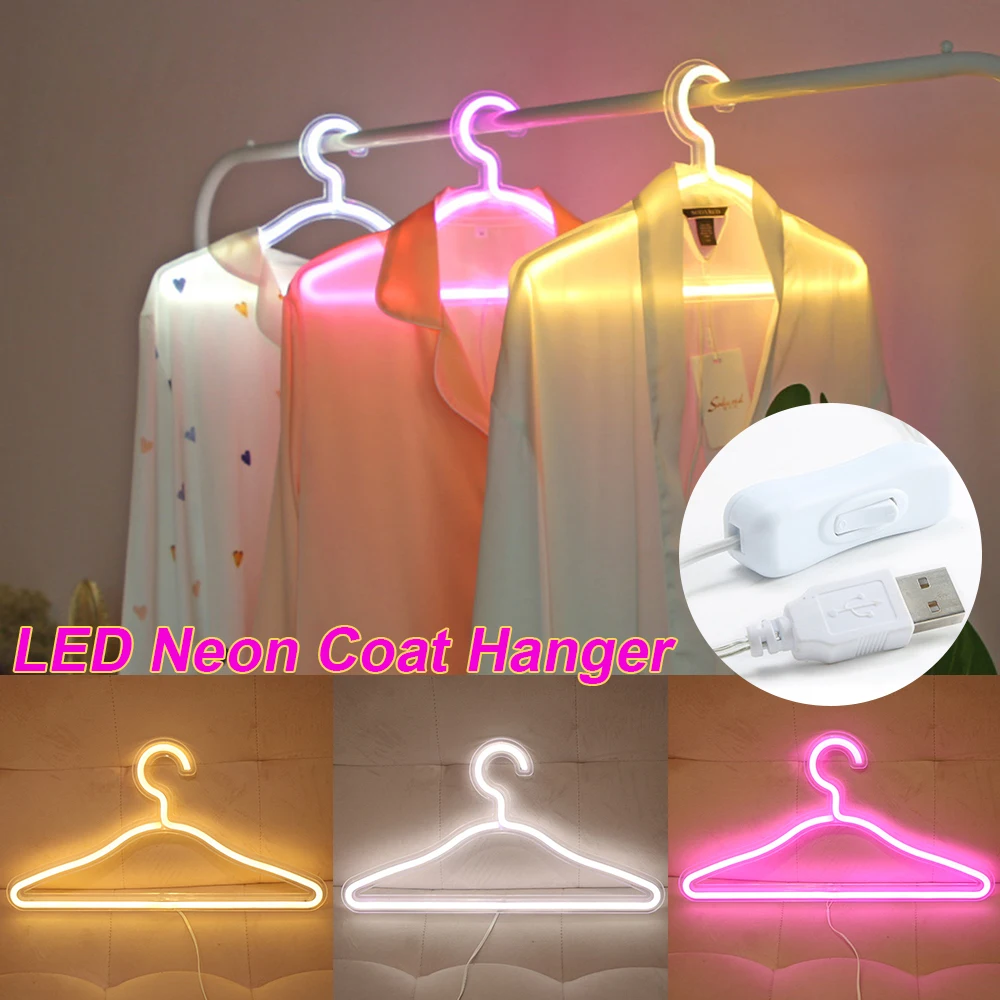 

USB LED Neon Light Hanger Room Decor Lightning Neon Sign Clothing Hanger Holder LED Night Lamp Coat Storage Hanger Night Lights