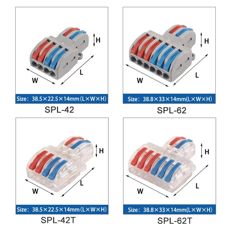 Boxed SPL-42/62 Mini Fast Wire Connector Universal Push-in Conductor Terminal Block 222 Electric Multiple Wire Connector