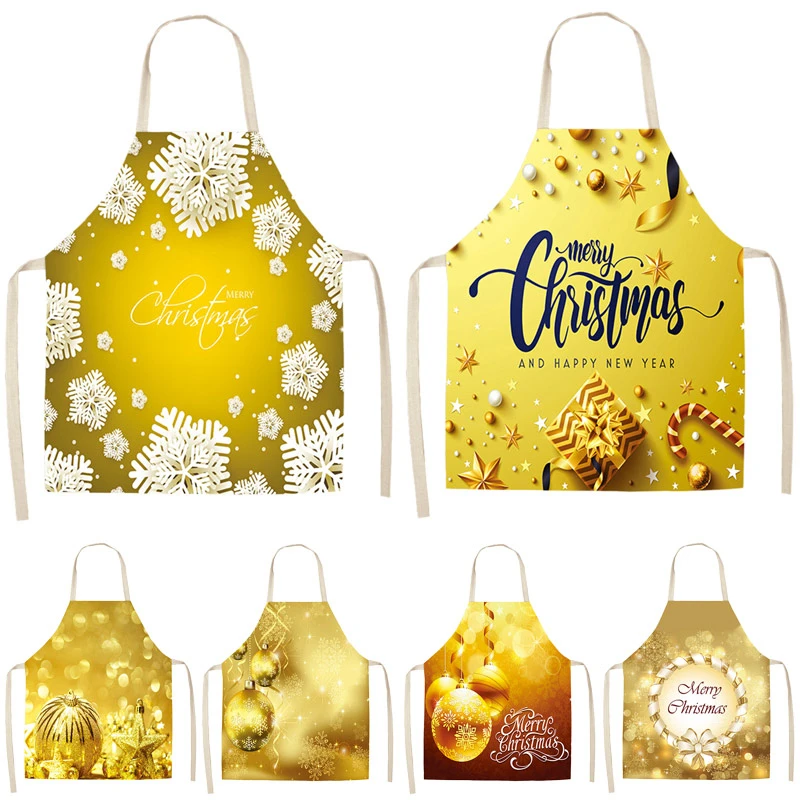 Christmas Snowflake Decoration Sleeveless Apron Cotton Linen Kitchen Aprons Women Home Cooking Baking Waist Bib Pinafore WQL0130