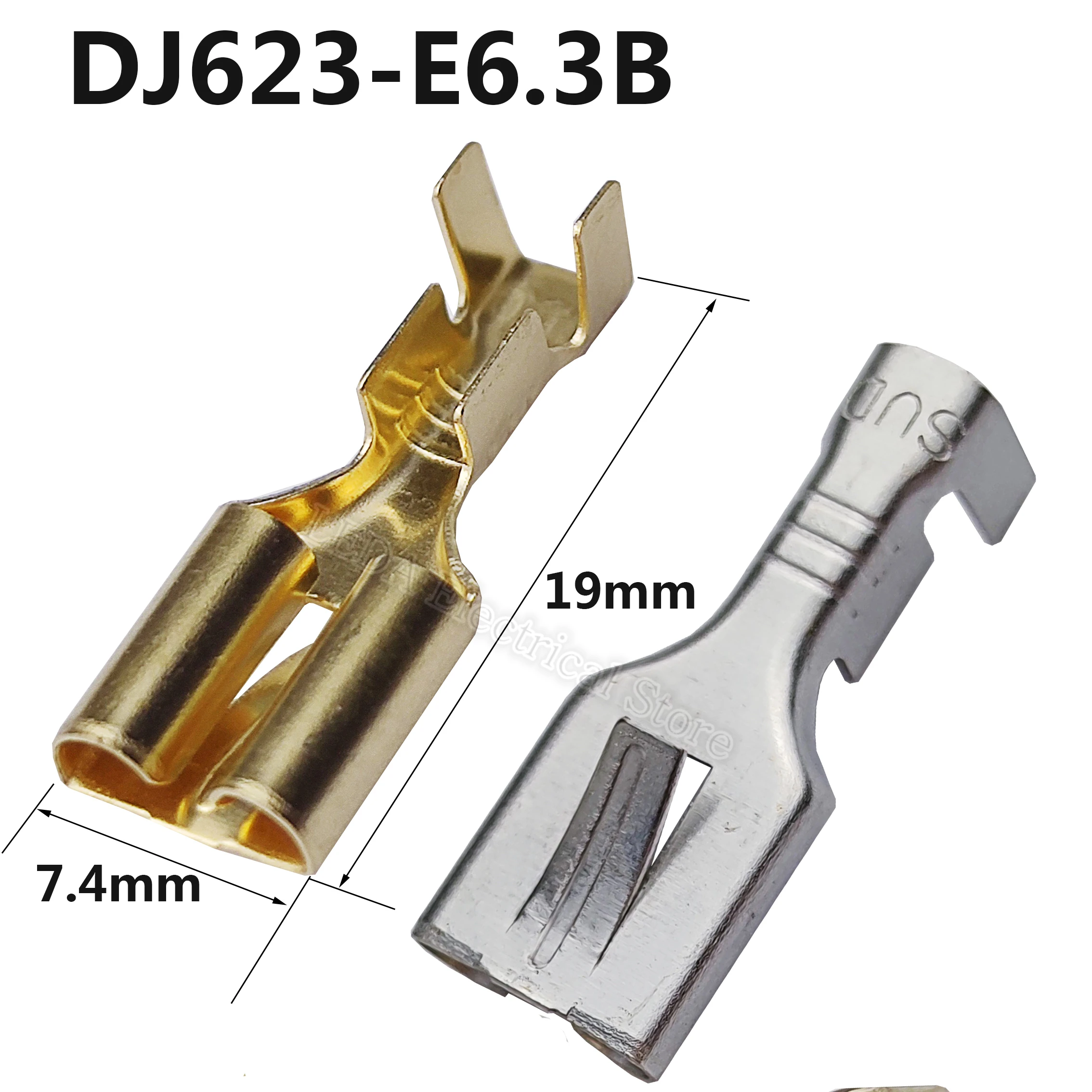 100 sztuk DJ623-E6.3B typu 250 tłoczony na zimno mosiądz 6.3mm wiosna płaski talerz kolczasty zacisk wtykowy złącze