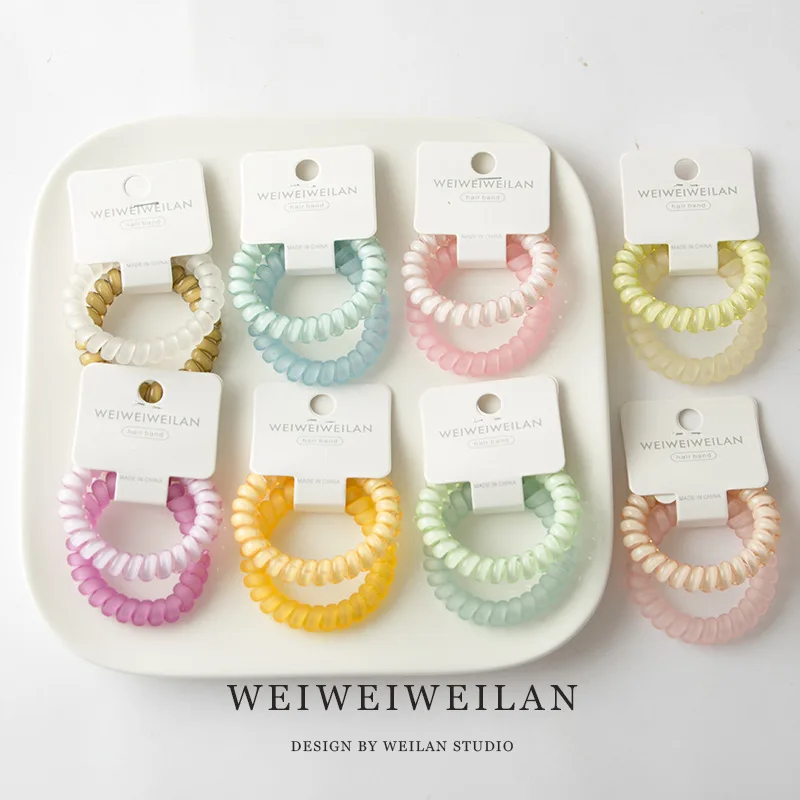 2 piece cards of super sweet candy color transparent frosted phone line hair ring simple and seamless bracelet hair accessory