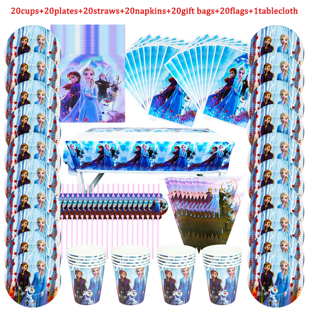 Frozen Princess Snow Queen Theme Kids Happy Birthday Party Decorations Baby Shower Plate Cup Straw Spoon Disposable Tableware