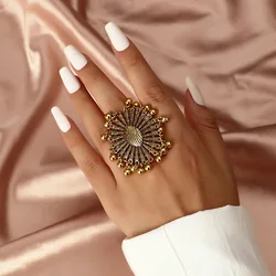Vintage Gold Color Women Rings Indian Jewelry Water Drop Stylish Retro Party Female Bells Tassel Finger Ring Anillos Gypsy Turk