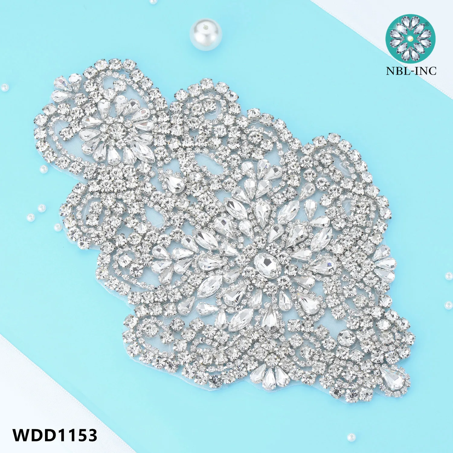 

(30PCS) Wholesale silver luxury rhinestone crystal applique patch hand beaded iron on sew on for wedding evening dress WDD1153