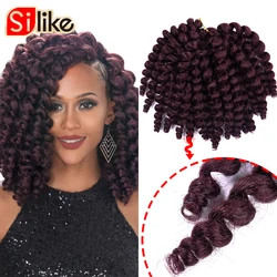 Silike 8 polegada sintético ombre jumpy wand curl crochê tranças 22 raízes jamaicano bounce curl crochê extensão do cabelo para preto