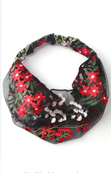 Embroidered Flower Headband Women's Wide-Brimmed Headband Lace Pressure Hair Bandana Headgear Hair Accessories Thin Section