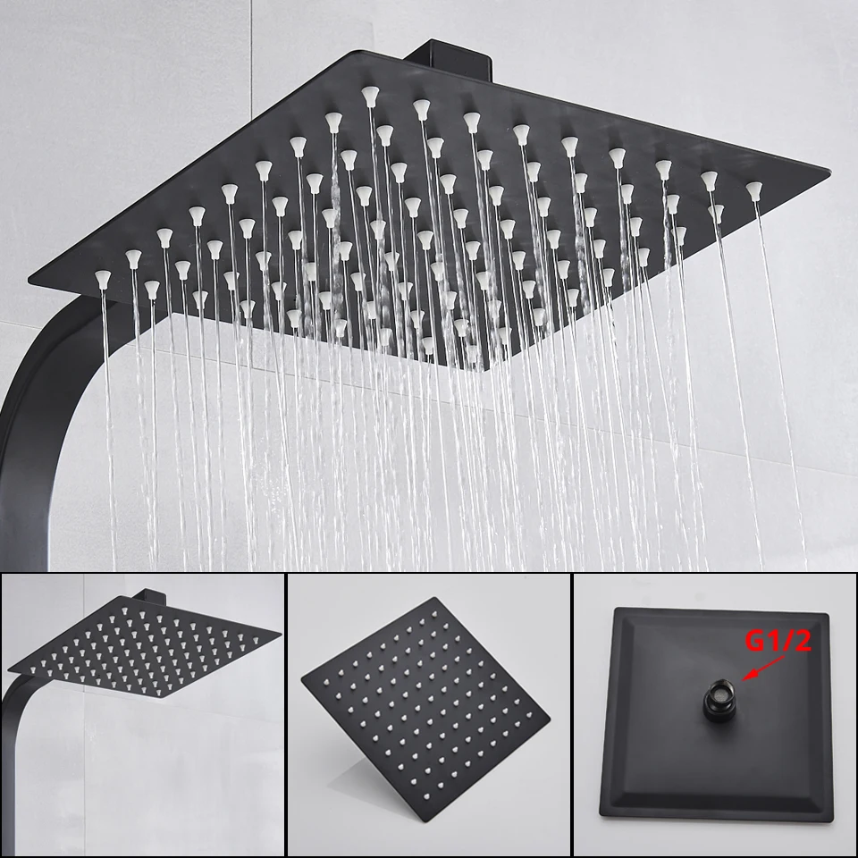 Bathroom Faucet Black Rain Shower Head Thermostatic Bath Faucet Wall Mounted Bathtub Shower Mixer Tap Shower Faucet Shower Set