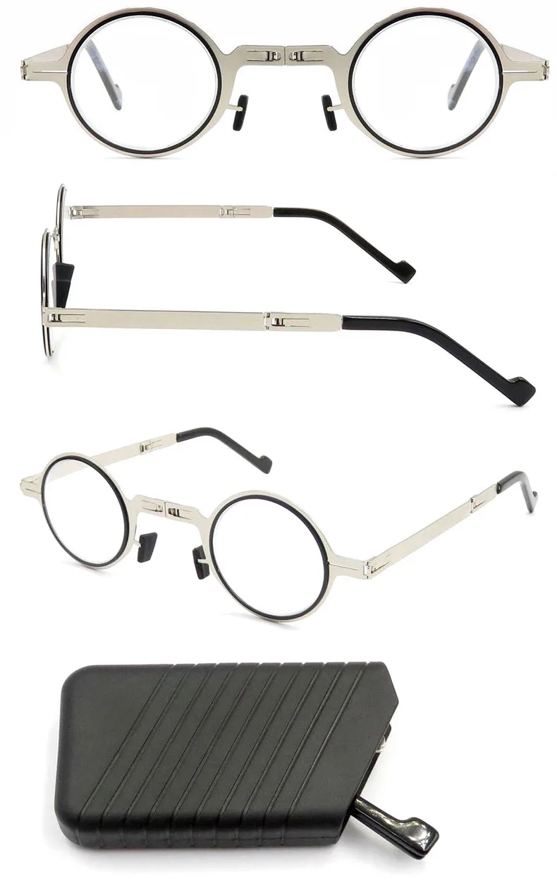 Mai Blume Metall Runde Klapp Lesebrille Männer Blau Licht Computer Grade Gläser Schmale Brillen Rahmen Für Männer gafas + 3,5 – Detail 8