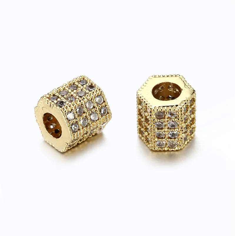 3 Stks/partij Sexangle Cz Bead Diy Sieraden Maken Hexagon Space Bead Messing Micro Pave Kubieke Zirkoon Charm Kralen Voor Mannen vrouwen Armband