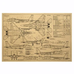 Vintage F15E Strike Fighter Poster Mechanical Map Design Drawing Room Decoration Stickers Wall Decor Kraft Paper Wall Sticker