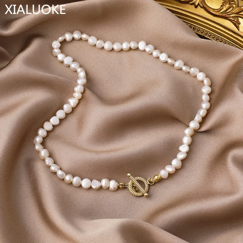 

XIALUOKE Baroque Freshwater Pearls Necklace For Women Retro Trendy Irregular Beaded Short Chokers Necklaces Wedding Jewelry 2021