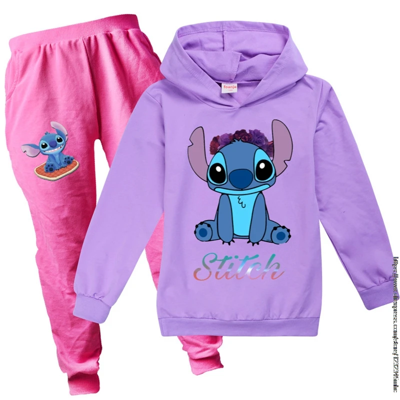 Stitch Tops+Pants 2Pcs Set Girl Boys 2-15Y Children Cartoon Anime Suit Autumn Spring Clothes Kids Baby Tracksuits