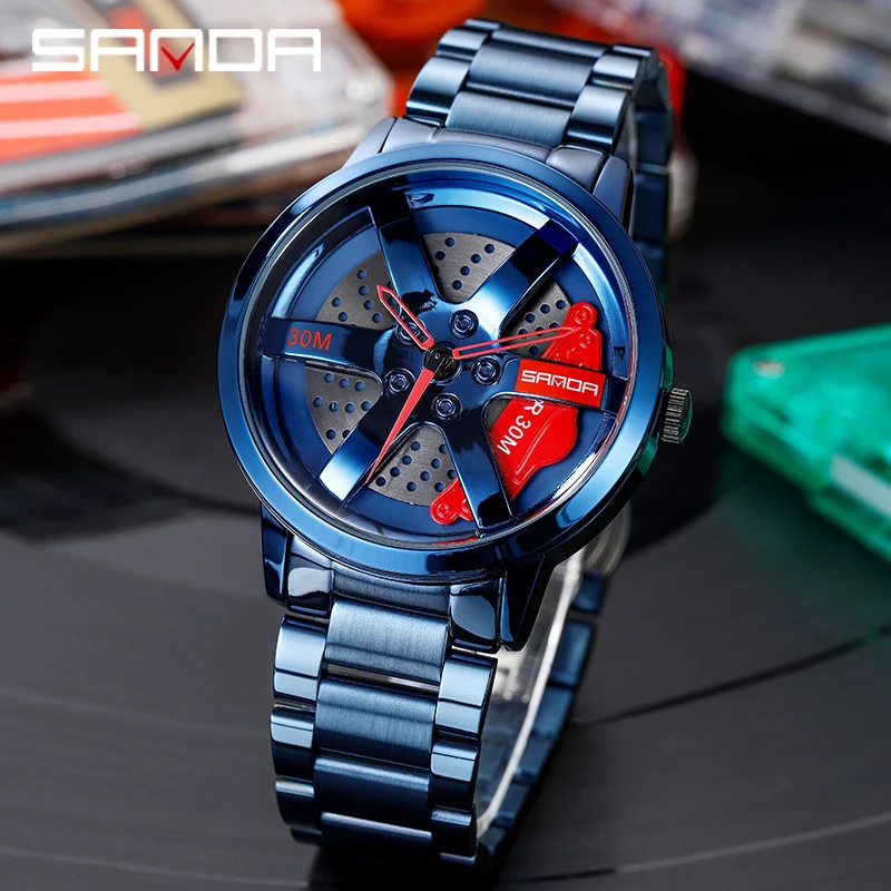 Moda SANDA Rim Watch Hub Custom Design sport obręcz samochodowa sport zegarek wodoodporny kreatywny 2021 zegarek męski zegarek męski koło