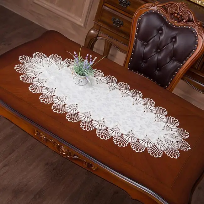 Luxury Modern Retro European Embroidered Floral Oval Tablecloth Lace Crochet Table Dinning Table Cover Living Room Table Mat