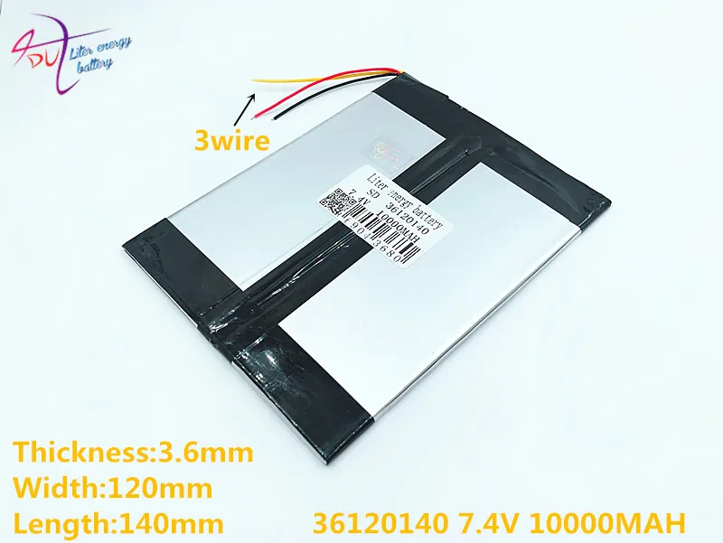 3 linee 7,4 V, 10000 mAH 36120140   (batteria agli ioni di litio polimerica) Grandi batterie per tablet da 9,7 pollici Pannelli 10,1 S7 / S9 e A1