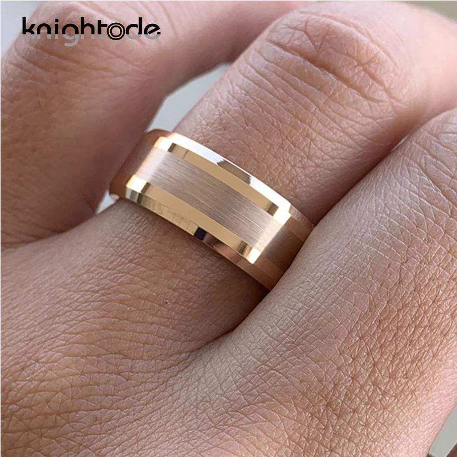 6mm 8mm High Quality Rose Gold Color Wedding Band Tungsten Carbide Engagement Rings Center Brushed Bevel Edges Polished Fit