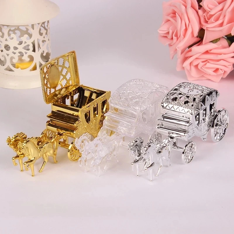 2PCS Birthday Party Wedding Favors And Gifts Package Cinderella Carriage Royal Plastic Candy Box Activity Decoration