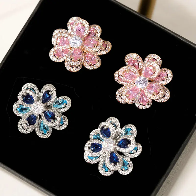 

1pair Sexy Cubic Flower Earring Studs Luxury Earring Studs Fashion Jewelry for Woman Gift 2 Color