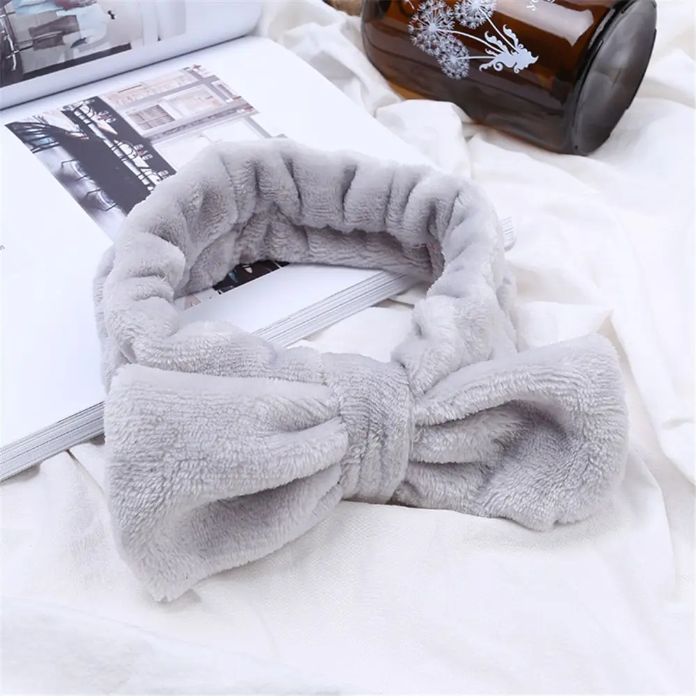 Wash Face Hair Holder Hairbands Soft Coral Fleece Bow Headband Women Bath Mask Cosmetic Hairband Elastic Turban Hair Accessories