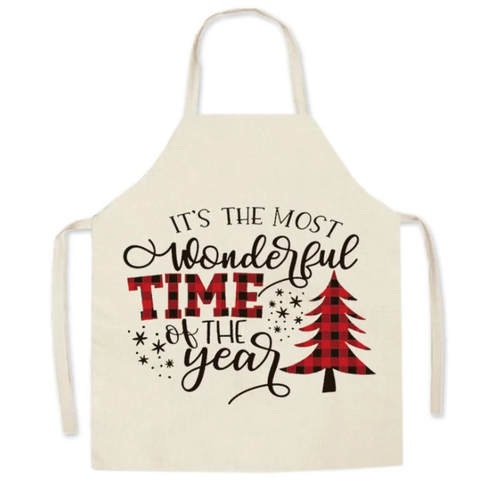 

Christmas Apron Linen Home Kitchen Sleeveless Smock Parent-child Party Decorative Apron