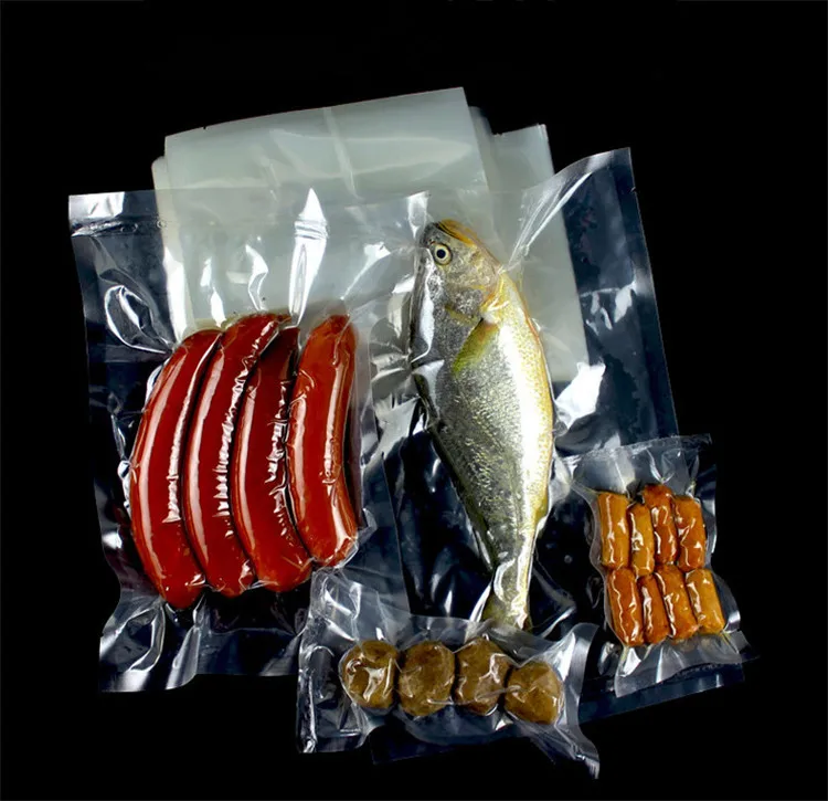 100pcs Open Top Transparent Vacuum Bag Clear Plastic Food Meat Fish Fruit Heat Sealing Frozen and Heatable Packaging Pouches