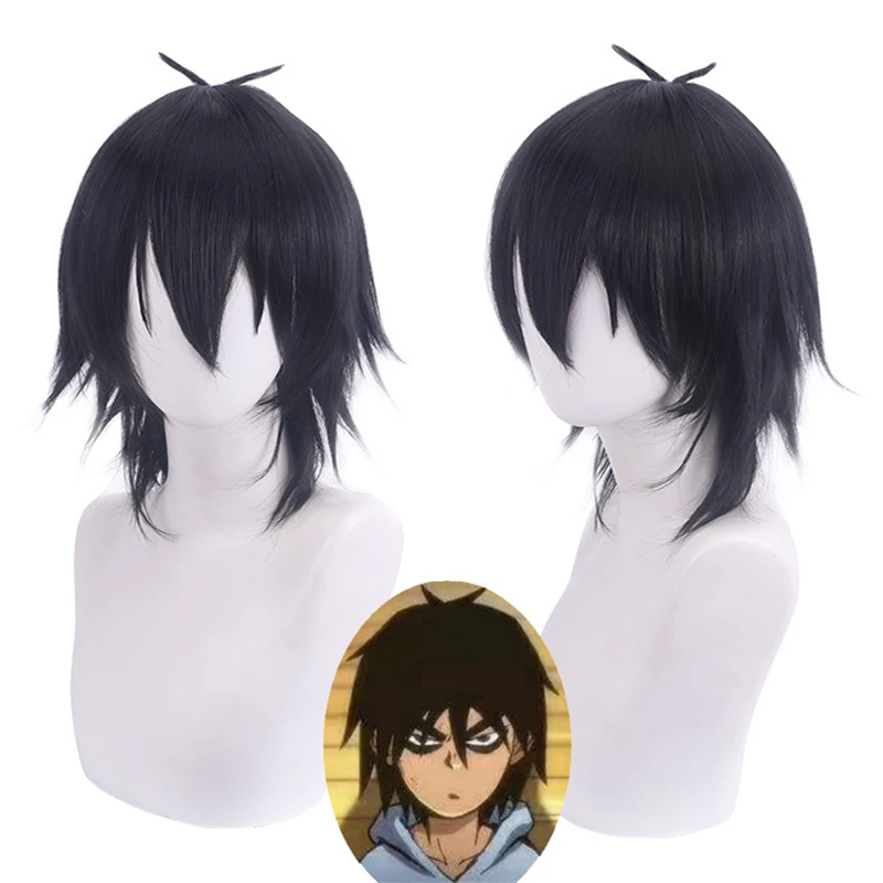 35cm Anime Assassin's Scissor Seve Five Six Killer Seven Wig Cosplay Wigs Playing Black Hair Halloween 1:1 Wigs Cap