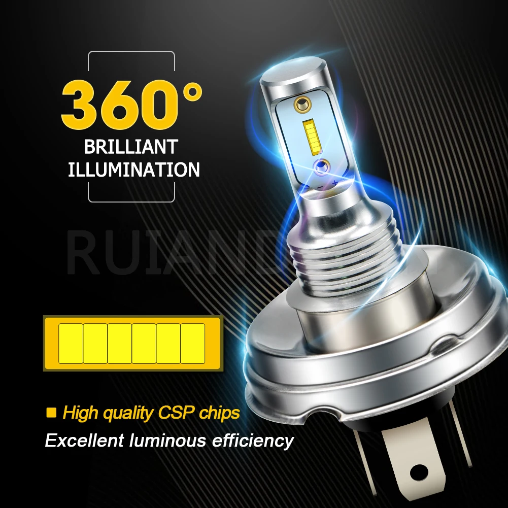 RUIANDSION 1X P26S P45T H4 Replacement LED Mini Size 1000Lm CSP Scooter Moped Headlight Motorbike Fog Lamp 10V-30V 12V 24V 6000K