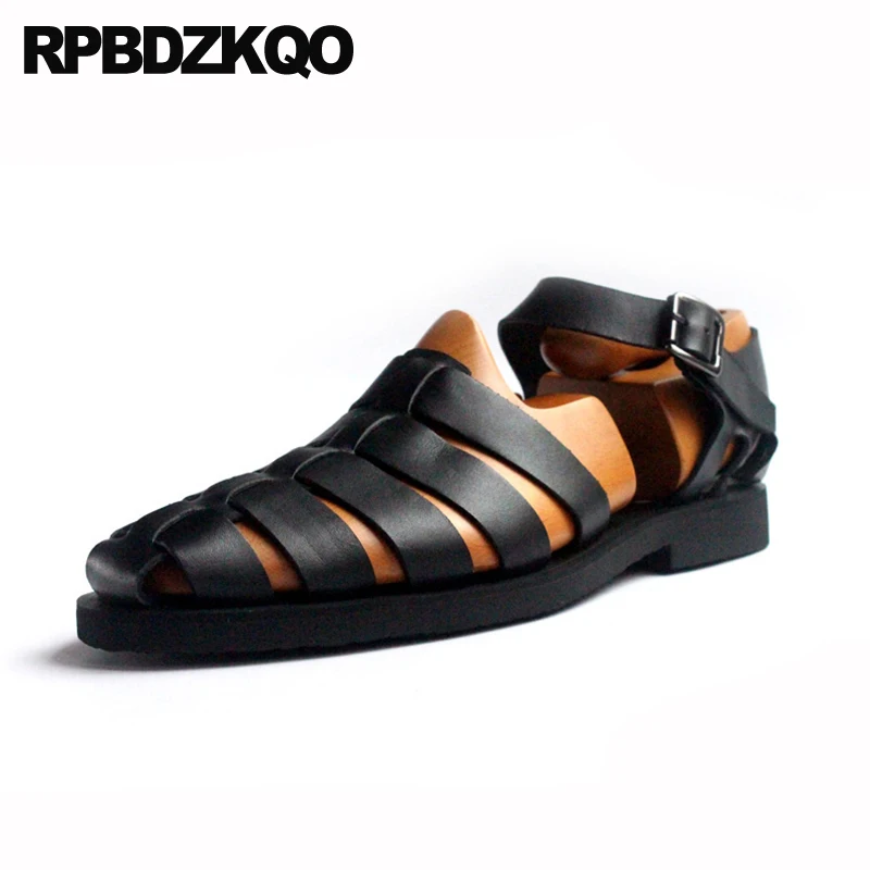 

Shoes Luxury Large Size Strap Men Gladiator Sandals Summer Black Leather High Quality Closed Toe Roman 45 2021 Runway Japanese