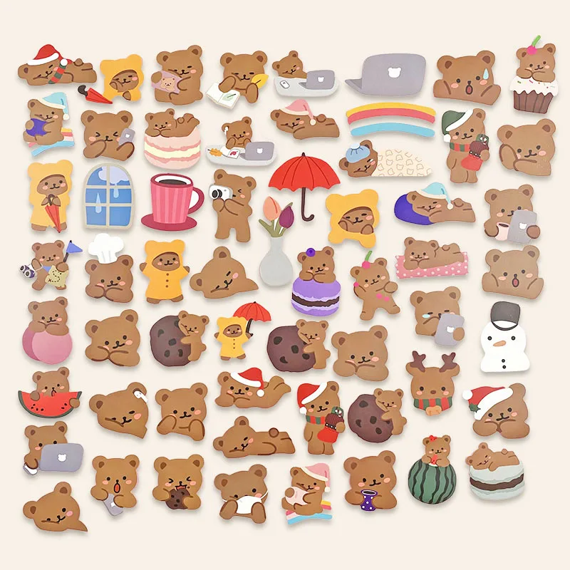 Pegatinas de oso perezoso para álbum de recortes, pegatinas decorativas coreanas DIY, papelería Kawaii, 60 unids/pack