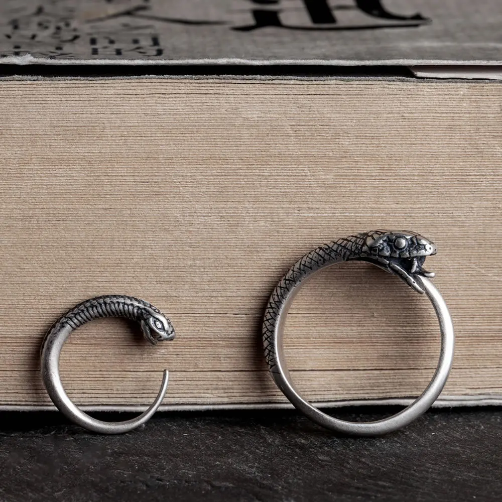 

Retro 925 Sterling Silver Ring And Earring Sets Snake Tail Adjustable Ring Men Women Hoop Earrings Gothic Punk Jewellery Set