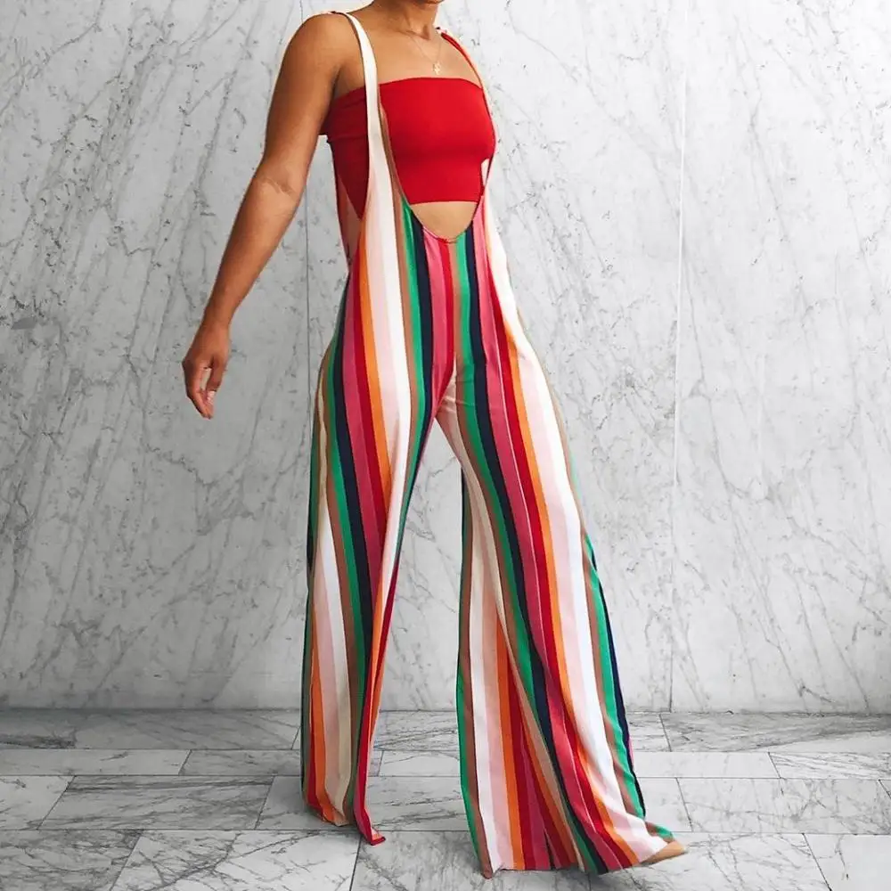 BKLD Fashion Rompertjes Jumpsuit Gestreepte Overalls Voor Vrouwen 2019 Zomer Clubwear Nieuwe Mouwloze Rompertjes Wijde Pijpen Broek Jumpsuits