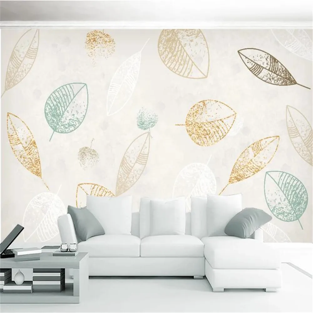 

Milofi custom wall wallpaper mural modern minimalist hand-painted leaves Nordic decorative painting background wall