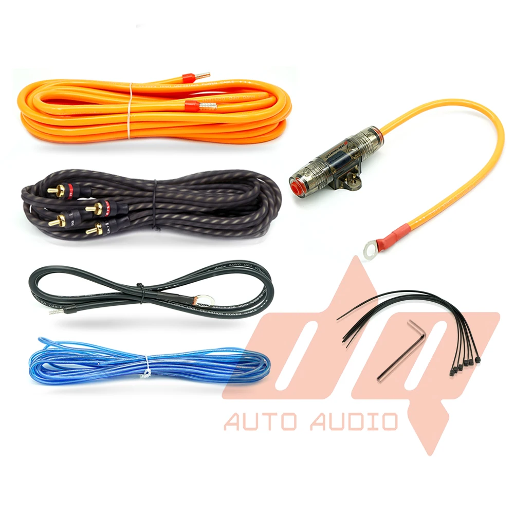 Car Amplifier Wiring Kit 8 Gauge Copper OFC Subwoofer Speaker Audio Installation Wires 1200w Power Cable with 60 AMP Fuse Holder