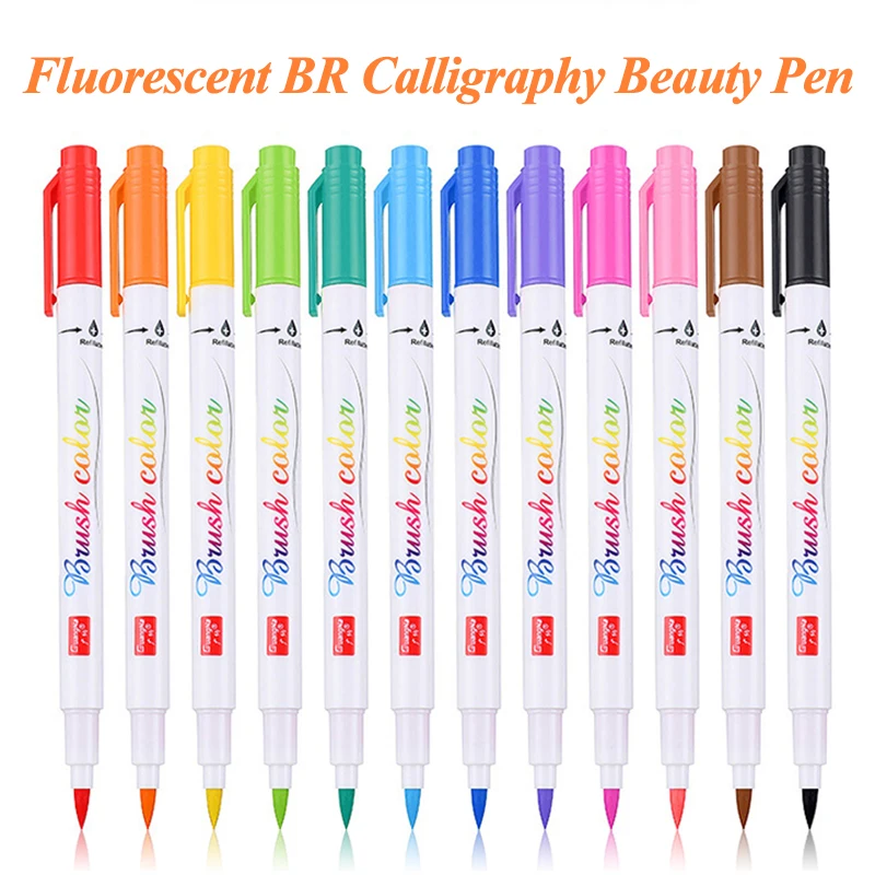 Guangna Calligraphy Pen Soft Head Brush Calligraphy Beauty Pen DIY Hand Account/Painting/Signature Student Supplies 12 Colors