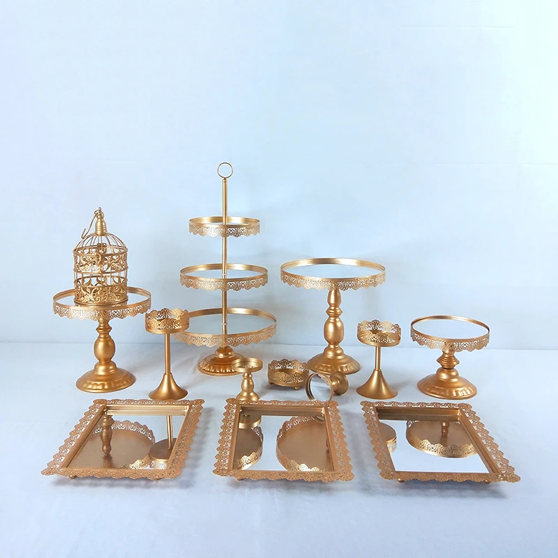 S Gold Metal Cake Stand Holder 6- 16 Pcs/Set Cupcake Serving Display Rack Birthday Party Wedding Decoration White