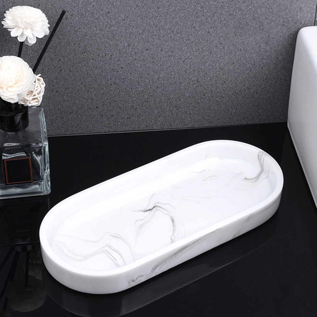 Marble Pattern Resin Bathtub Tray Plate Dresser Rectangular for Jewelry Tissues Cosmetic Towel Home Decoration