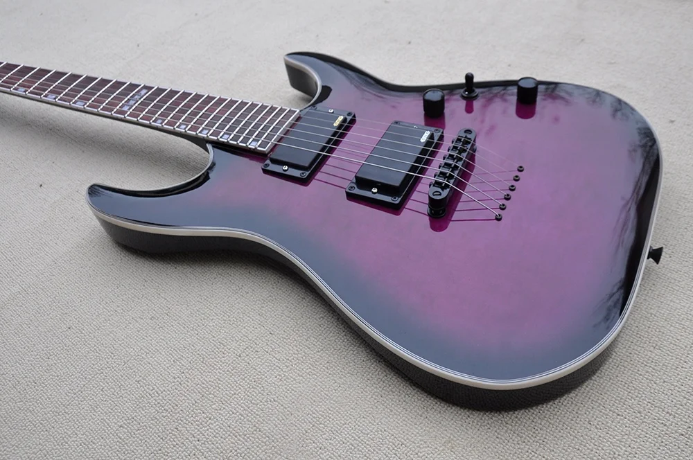 6 Strings Purple Electric Guitar with Rosewood Fretboard,Strings Through body,White Binding