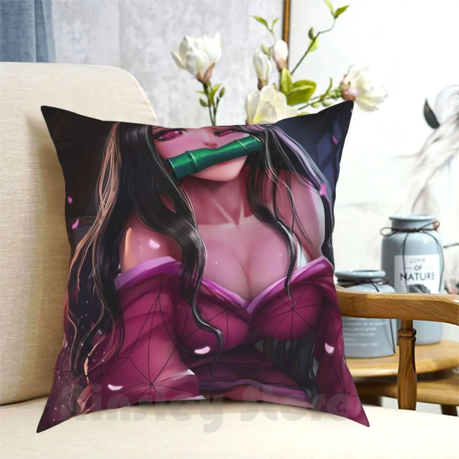 Nezuko Kamado Kimetsu No Yaiba , Demon Nezuko Kamado Pillow Case Printed Home Soft DIY Pillow cover Nezuko Kamado Nezuko